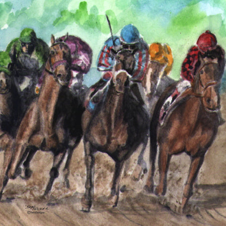 "Horse Race" 11oz Ceramic Mug Original Watercolor by Brad Tonner