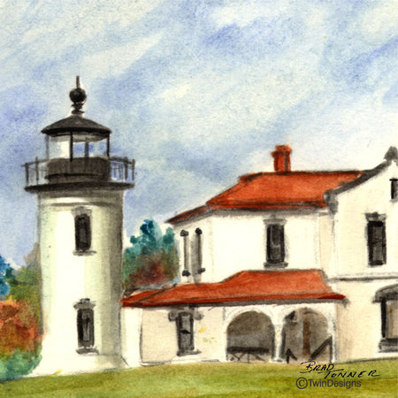 "Admiralty Head Lighthouse Washington" Ceramic Trivet Original Watercolor by Brad Tonner