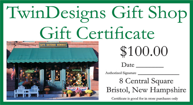 $100.00 TwinDesigns Gift Shop Gift Certificate