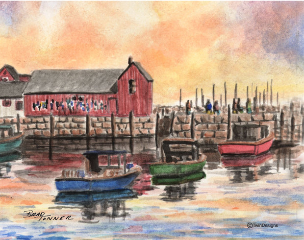 "Sunrise Rockport Massachusetts" Boxed Note Cards Original Watercolor by Brad Tonner