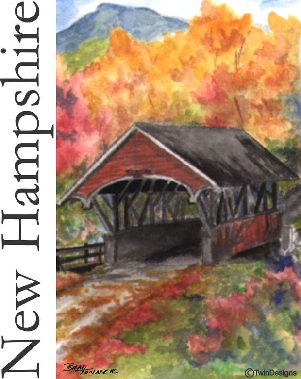 "Fall Flume Covered Bridge" 11oz Ceramic Mug Original Watercolor by Brad Tonner