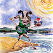 "Cow Having a Ball"  11oz Ceramic Mug Original Watercolor by Brad Tonner