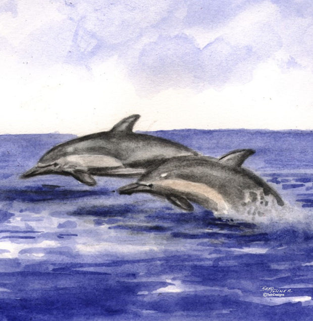 " Two Dolphins" Ceramic Trivet Original Watercolor by Brad Tonner