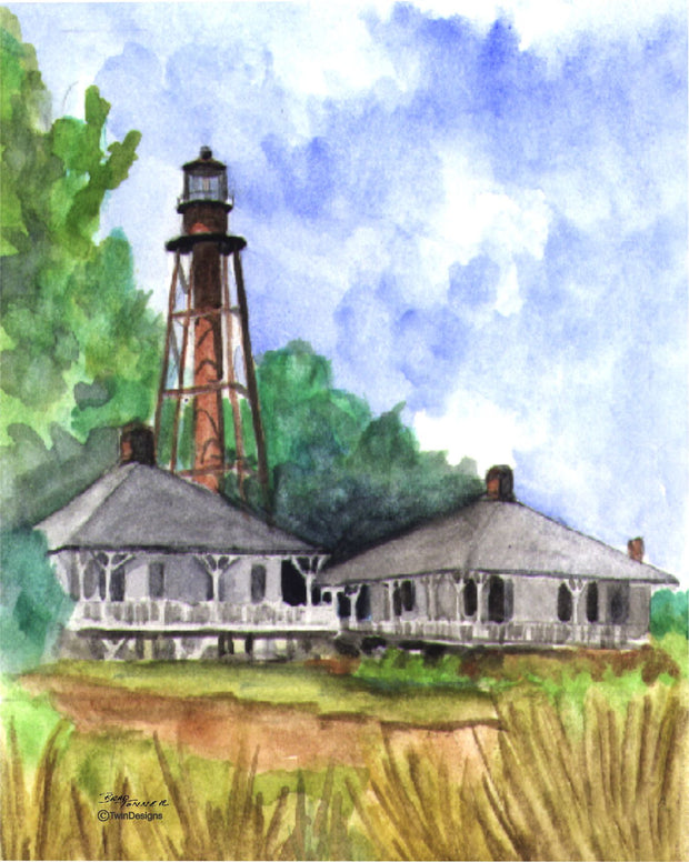 "Sanibel Island Lighthouse Florida" Boxed Note Cards Original Watercolor by Brad Tonner