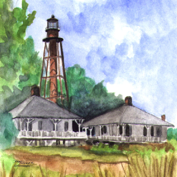 "Sanibel Island Lighthouse Florida" Ceramic Trivet Original Watercolor by Brad Tonner