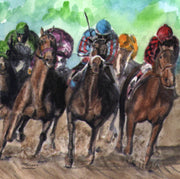 "Horse Race" Ceramic Trivet Original Watercolor by Brad Tonner