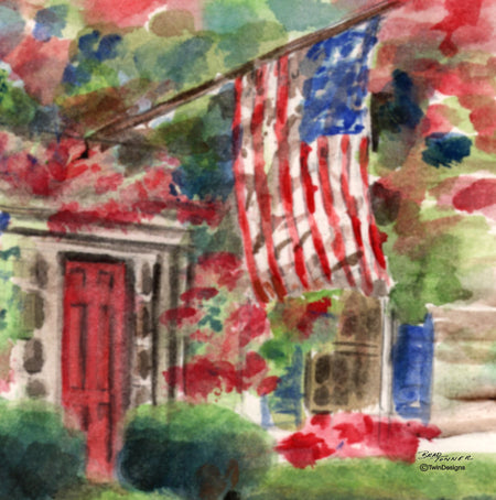 "Patriotic Flag House" 11oz Ceramic Mug Original Watercolor by Brad Tonner