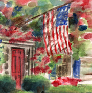 "Patriotic Flag House"  Ceramic Trivet  Original Watercolor by Brad Tonner