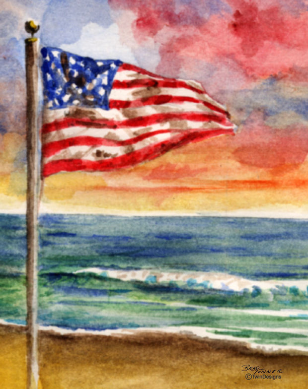 "Beach Flag" Boxed Note Cards Original Watercolor by Brad Tonner