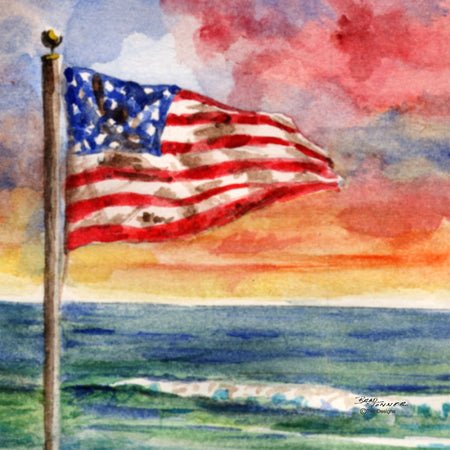 "Beach Flag" Ceramic Trivet Original Watercolor by Brad Tonner