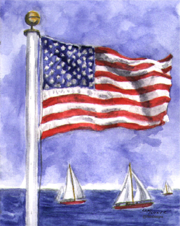 "Sailboat Flag"  Boxed Note Cards Original Watercolor by Brad Tonner