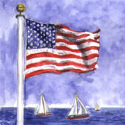 "Sailing  Flag "  Ceramic Trivet  Original Watercolor by Brad Tonner