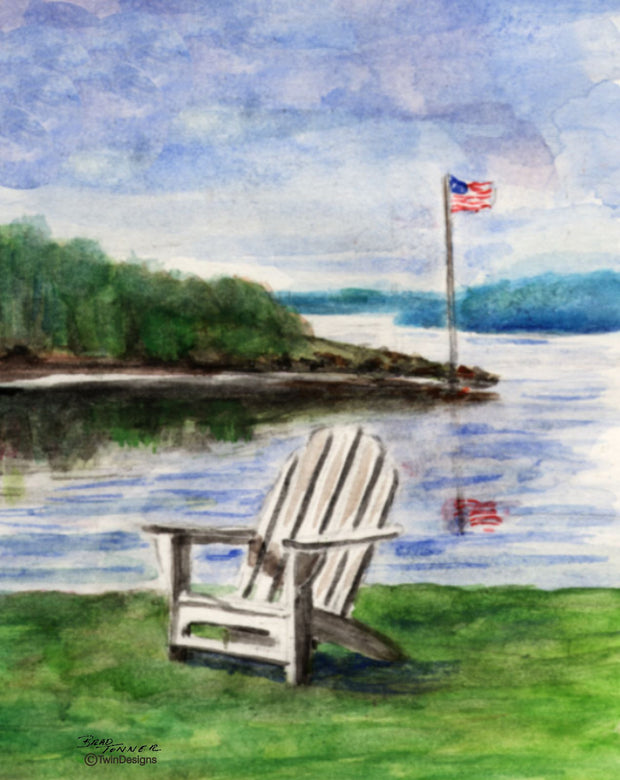 "Lakeside Flag" Boxed Note Cards Original Watercolor by Brad Tonner