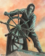 "They that go down to the sea in ships Sunrise Fisherman". Greeting Card Original Watercolor by Brad Tonner