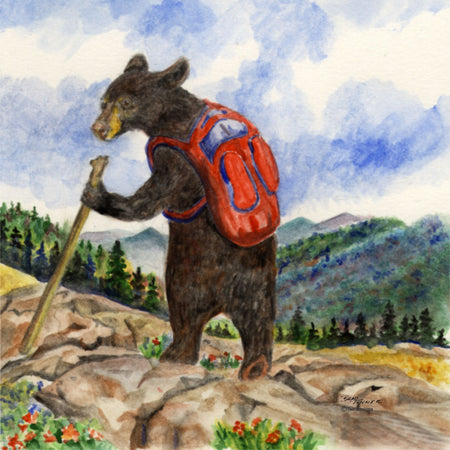 "Bear Hiker" Ceramic Trivet Original Watercolor by Brad Tonner