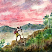 " Mountain Hiker"  Ceramic Trivet Original Watercolor Brad Tonner