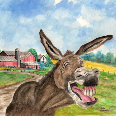 "Laughing Donkey" Ceramic Trivet Original Watercolor by Brad Tonner