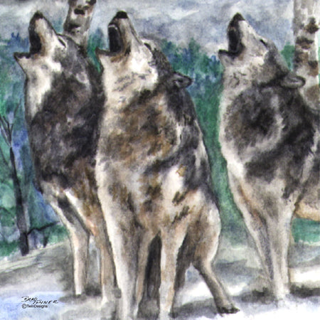 "Howling Wolves" 11oz Ceramic Mug Original Watercolor by Brad Tonner