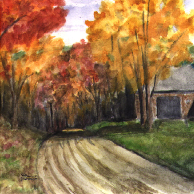 "Fall Road"  Ceramic Trivet Original Watercolor by Brad Tonner