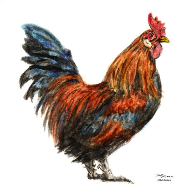 "Rooster" Ceramic Trivet Original Watercolor by Brad Tonner