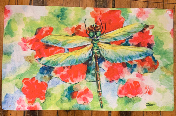 Dragonfly Floor Mat Original Watercolor by Brad Tonner. 30"  18"