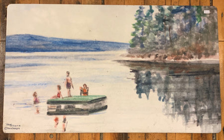 Summer at the Raft Floor Mat Original Watercolor by Brad Tonner. 30"  18"