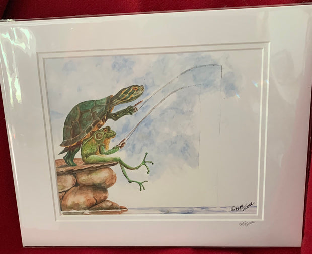 "Fishing Buddies" Matted Print of an Original Watercolor by Brad Tonner