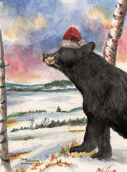 "Santa Christmas Bear" Boxed Christmas Cards Original Watercolor by Brad Tonner. 10 Cards per Box, Blank Inside 5" x 7"
