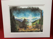 "Bear Campfire" print of an original Watercolor by Brad Tonner