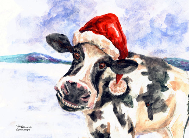 "Christmas Cow" Boxed Christmas Cards. Original Watercolor by Brad Tonner