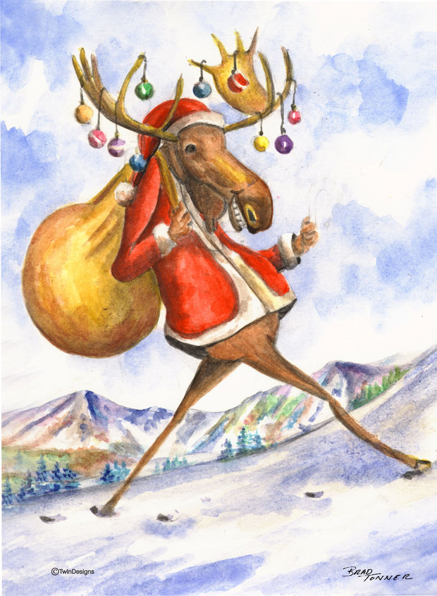 "Christmas Moose" Boxed Christmas Card Original Watercolor by Brad Tonner