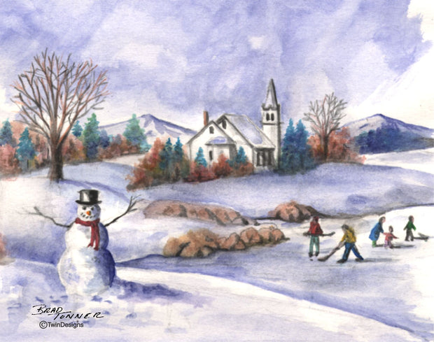 "Christmas Village" Boxed Christmas Cards Original Watercolor by Brad Tonner