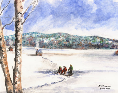 Ice Fishing on Newfound Lake Note Cards