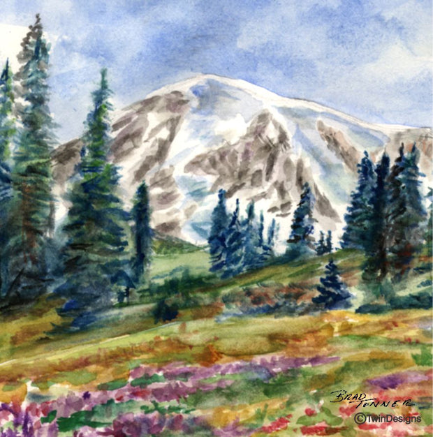 "Mount Ranier Washington" Ceramic Trivet Original Watercolor by Brad Tonner