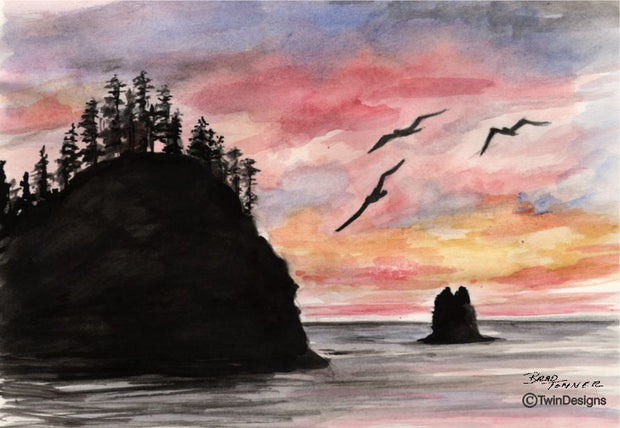 "Washington Sunset" Note Cards Original Watercolor by Brad Tonner