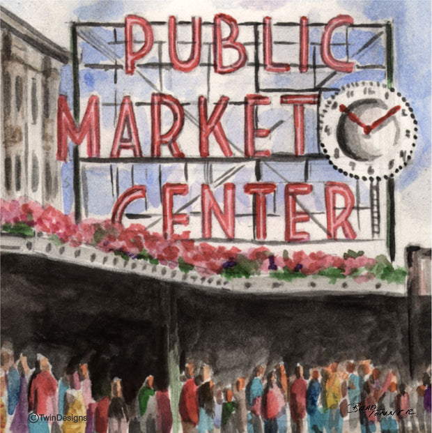 "Public Market Seattle" Ceramic Trivet Original Watercolor by Brad Tonner