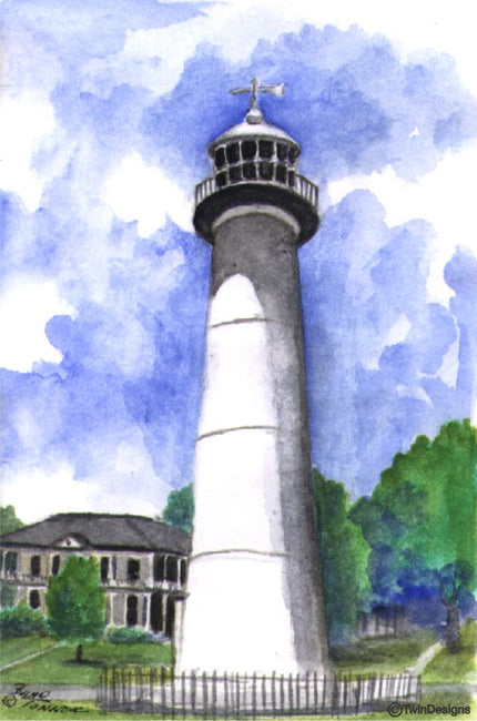 "Biloxi Lighthouse Mississippi" Boxed Note Cards Original Watercolor by Brad Tonner