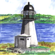 "Sandy Point Lighthouse Rhode Island" Original Watercolor by Brad Tonner Ceramic Trivet