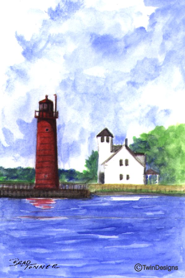 "Muskegon South Pier Lighthouse Michigan" Boxed Note Cards Original Watercolor by Brad Tonner