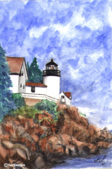 "Bass Harbor Head Lighthouse Maine" Boxed Note Cards Original Watercolor by Brad Tonner