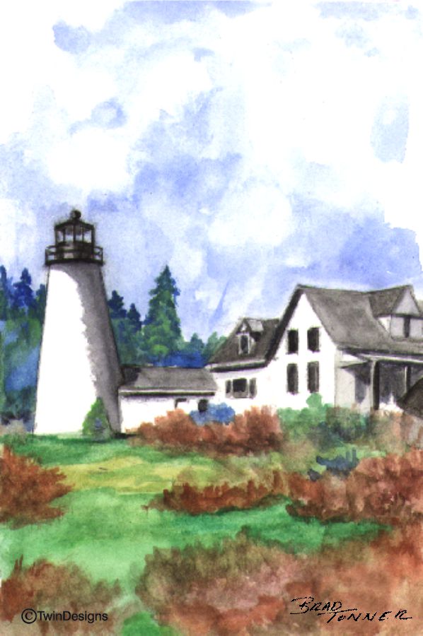 "Dyce Head Lighthouse Maine" Boxed Note Cards Original Watercolor by Brad Tonner