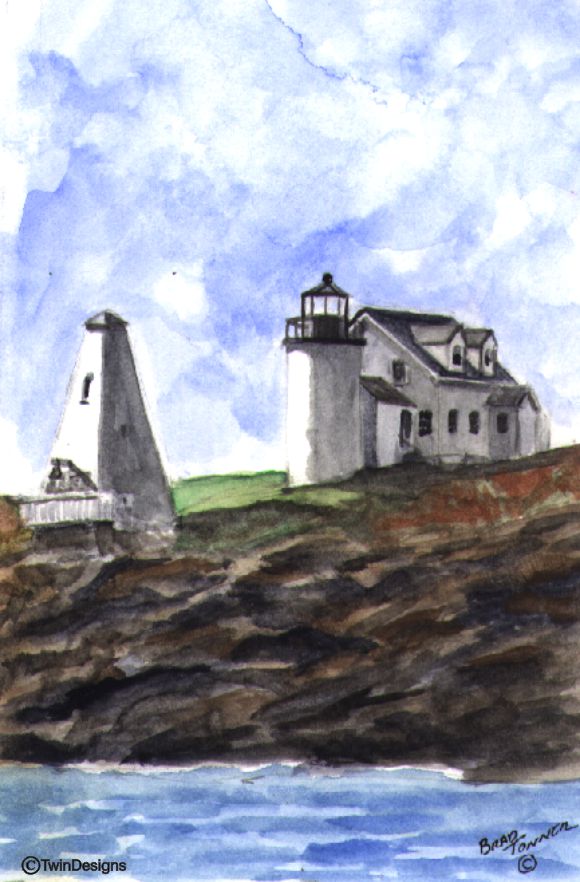 "Tenant Island Lighthouse Maine" Boxed Note Cards Original Watercolor by Brad Tonner