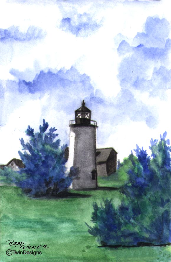 "Newburyport Harbor Lighthouse Massachusetts" Boxed Note Cards Original Watercolor by Brad Tonner