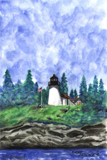 "Burnt Island Lighthouse Maine" Boxed Note Cards Original Watercolor by Brad Tonner