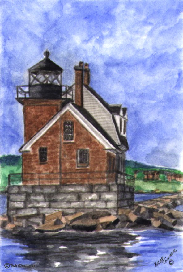 "Rockland Breakwater Lighthouse Maine" Boxed Note Cards Original Watercolor by Brad Tonner