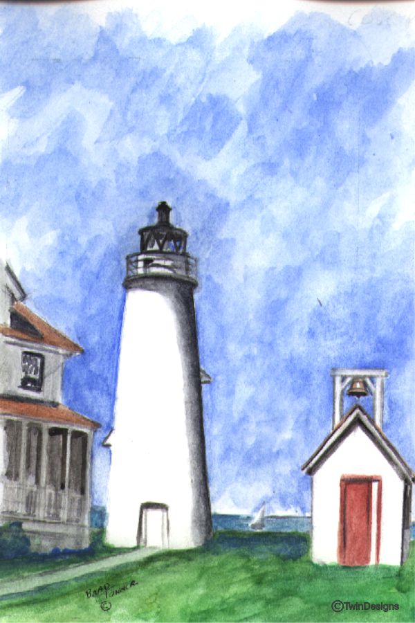 "Cove Point Lighthouse Maryland" Boxed Note Cards Original Watercolor by Brad Tonner