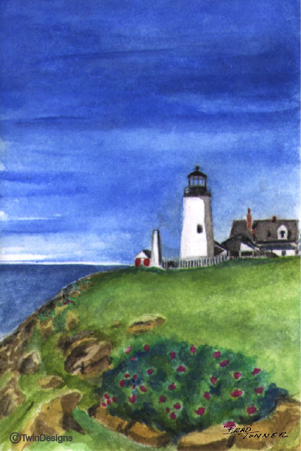 "Pemaquid Point Lighthouse Maine" Boxed Note Cards Original Watercolor by Brad Tonner