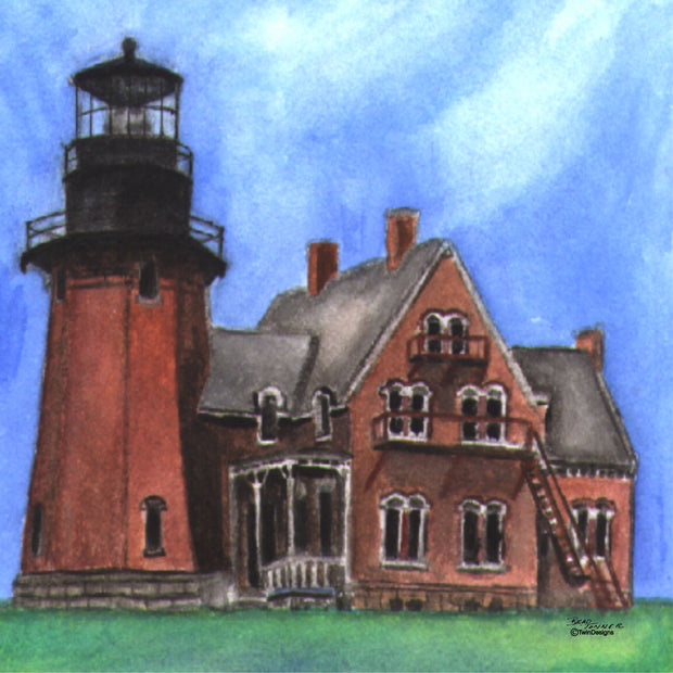 " Southeast Lighthouse Block Island" Ceramic Trivet Original Watercolor by Brad Tonner