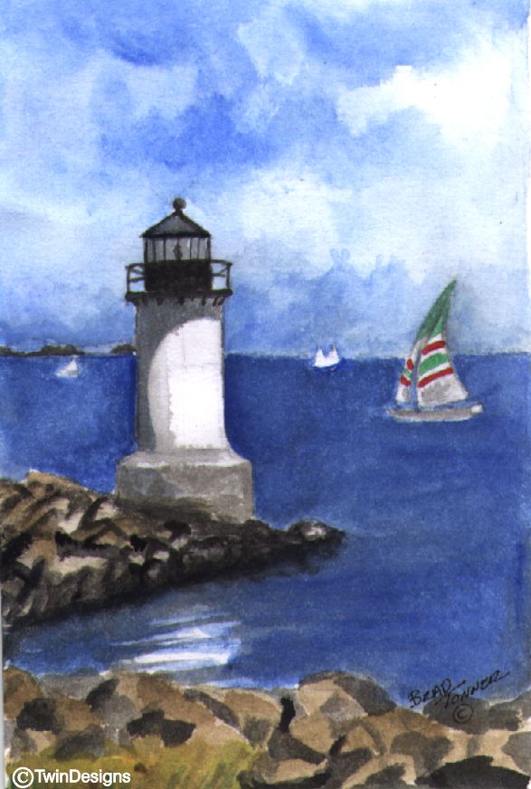 "Fort Pickering Lighthouse Massachusetts" Boxed Note Cards Original Watercolor by Brad Tonner