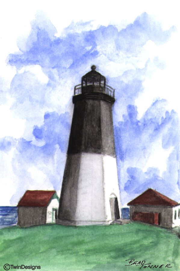 "Point Judith Lighthouse Rhode Island" Boxed Note Cards Original Watercolor by Brad Tonner
